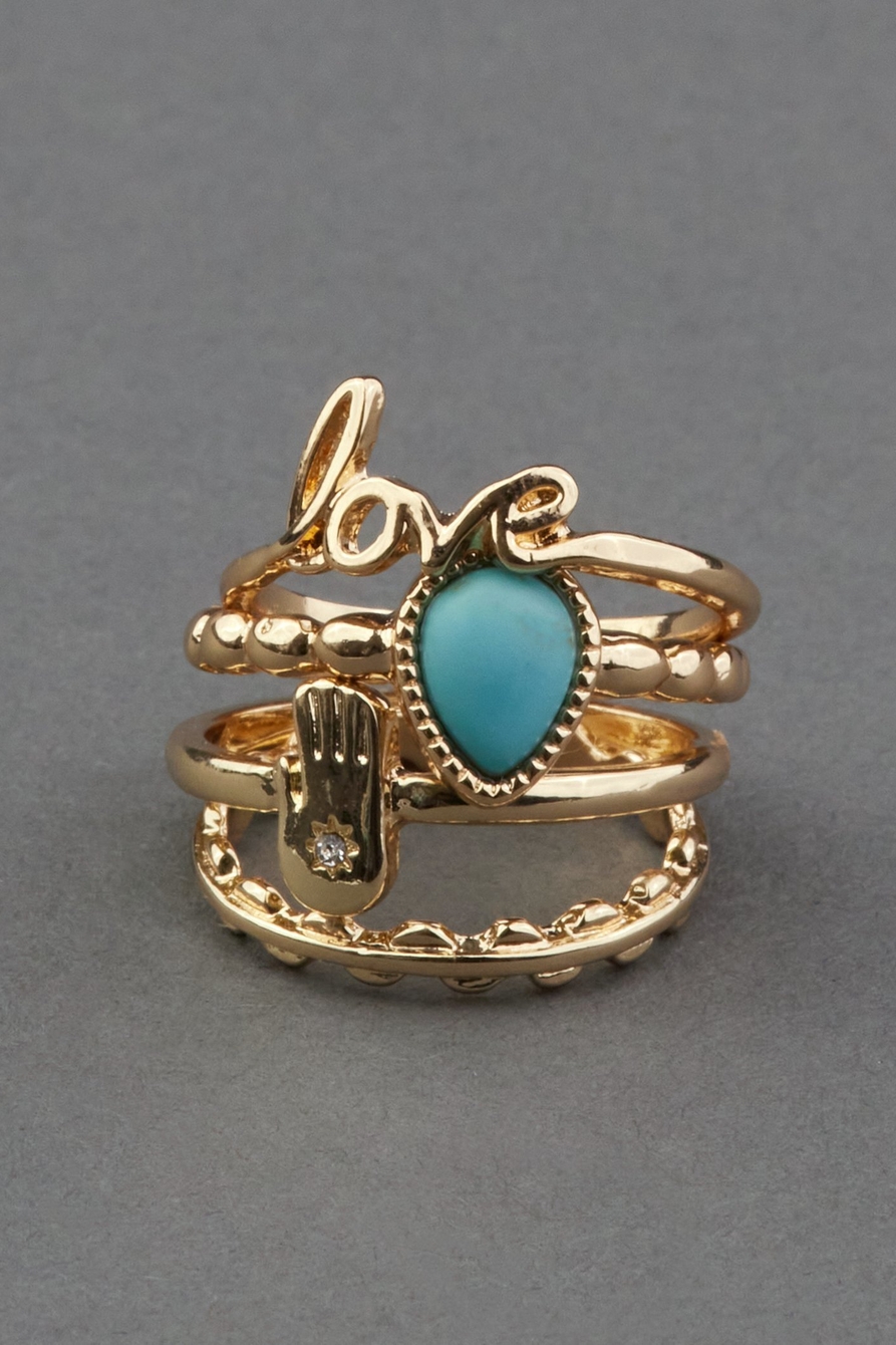turquoise love ring stack